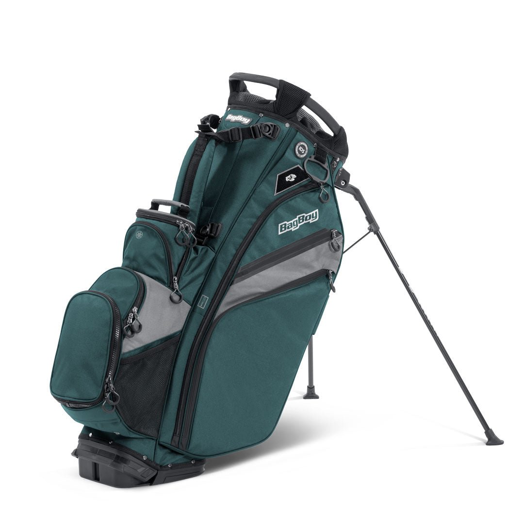 Bag Boy Chiller Pro Hybrid Stand Bag, teal charcoal black, cooler compartment open