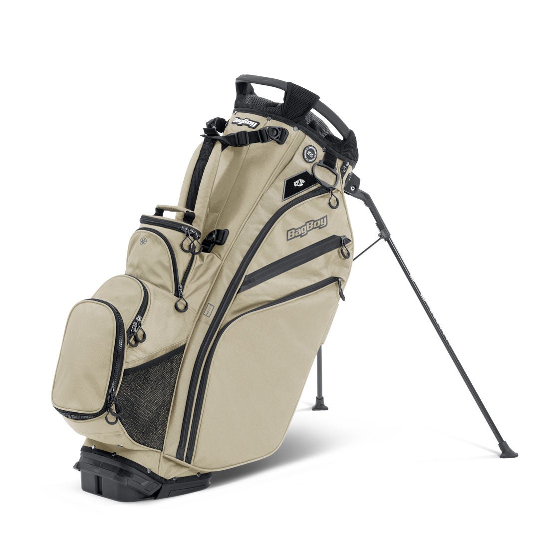 Bag Boy Chiller Pro Hybrid Stand Bag, sand, cooler compartment open, right view