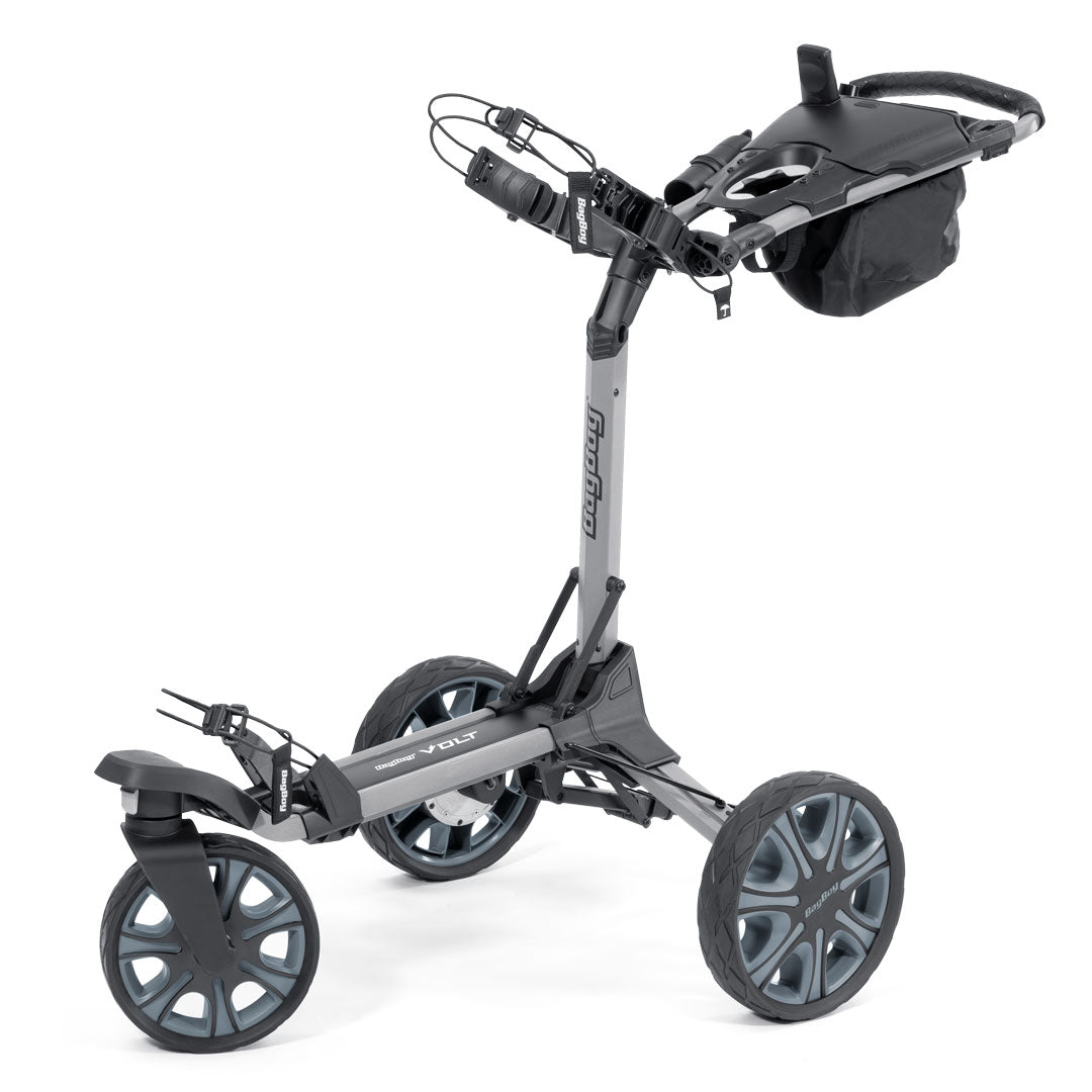 Bag Boy Volt golf cart, silver and black, right view