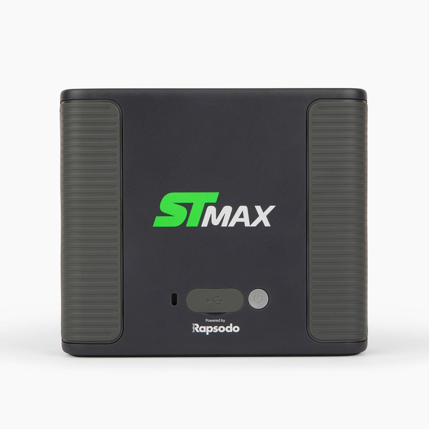 Charcoal launch monitor device with ST MAX logo on a white background