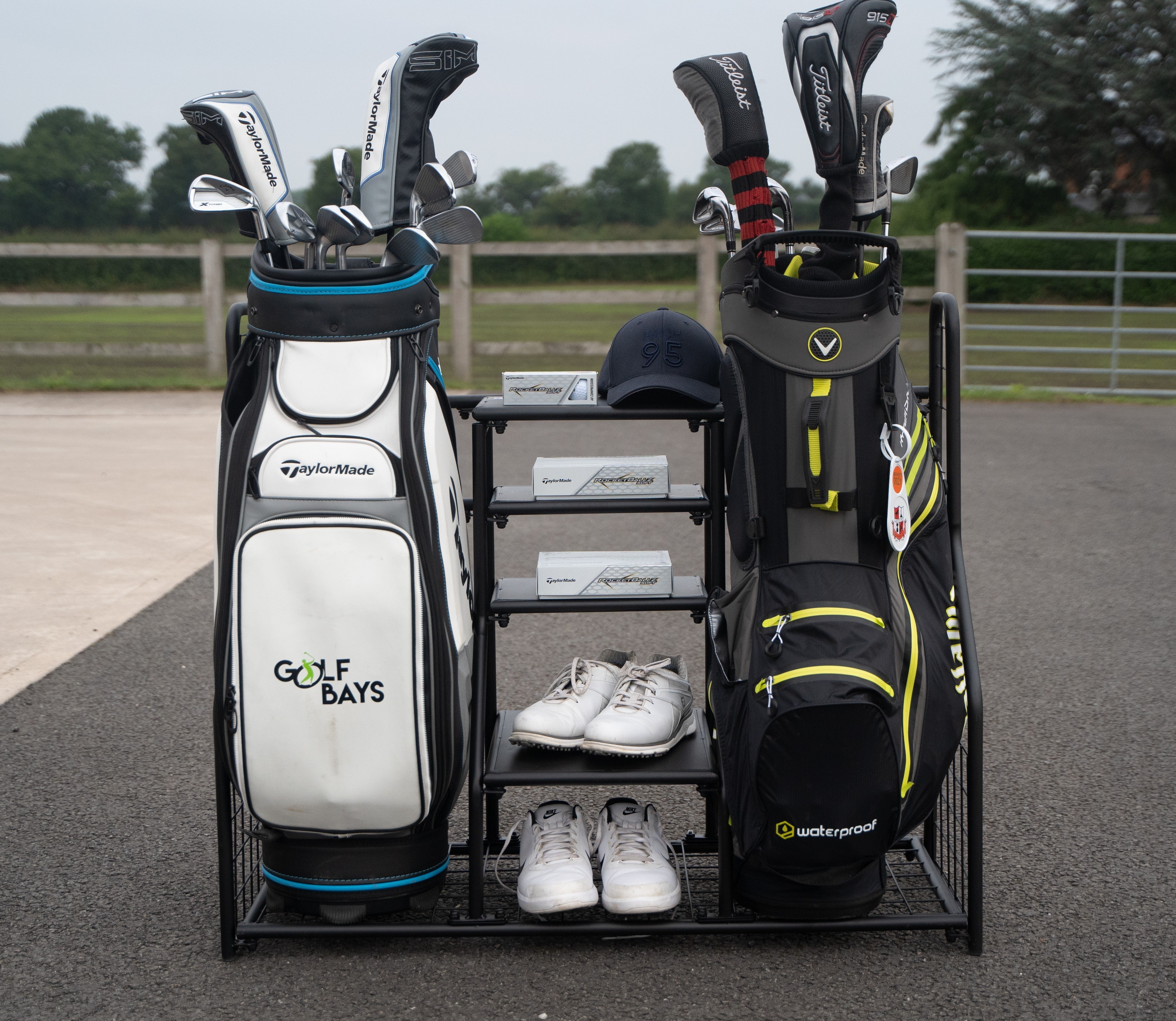 GolfBays Dual Bag Display Storage Organizer