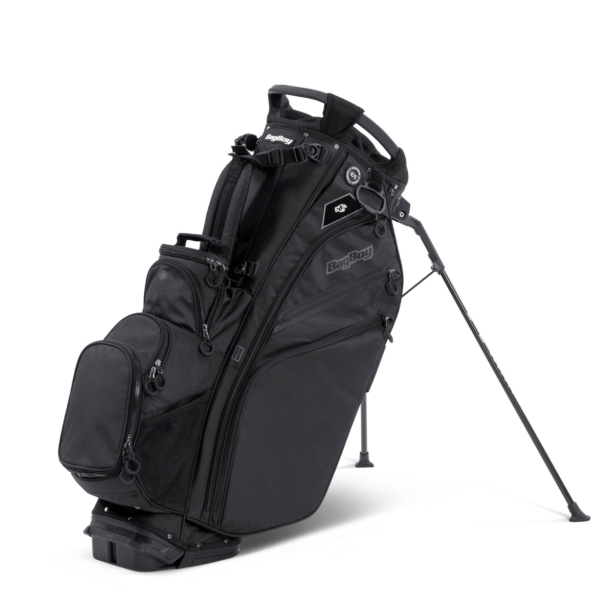 Bag Boy Chiller Hybrid Stand Bag, black charcoal, cooler compartment open
