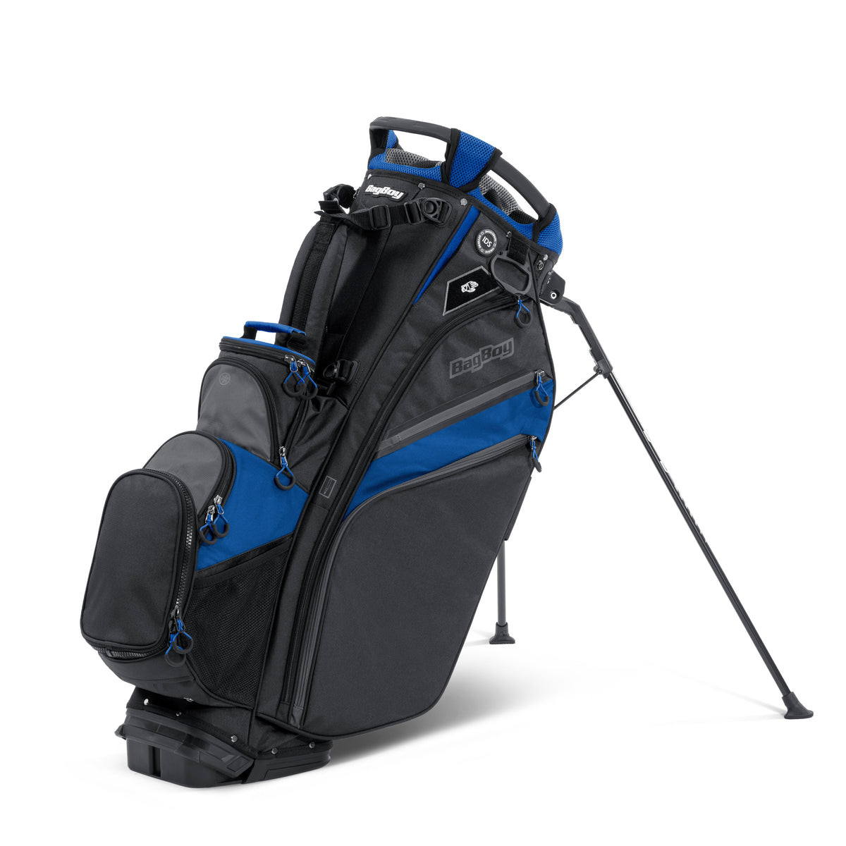 Bag Boy Chiller Hybrid Stand Bag, black royal charcoal, cooler compartment open