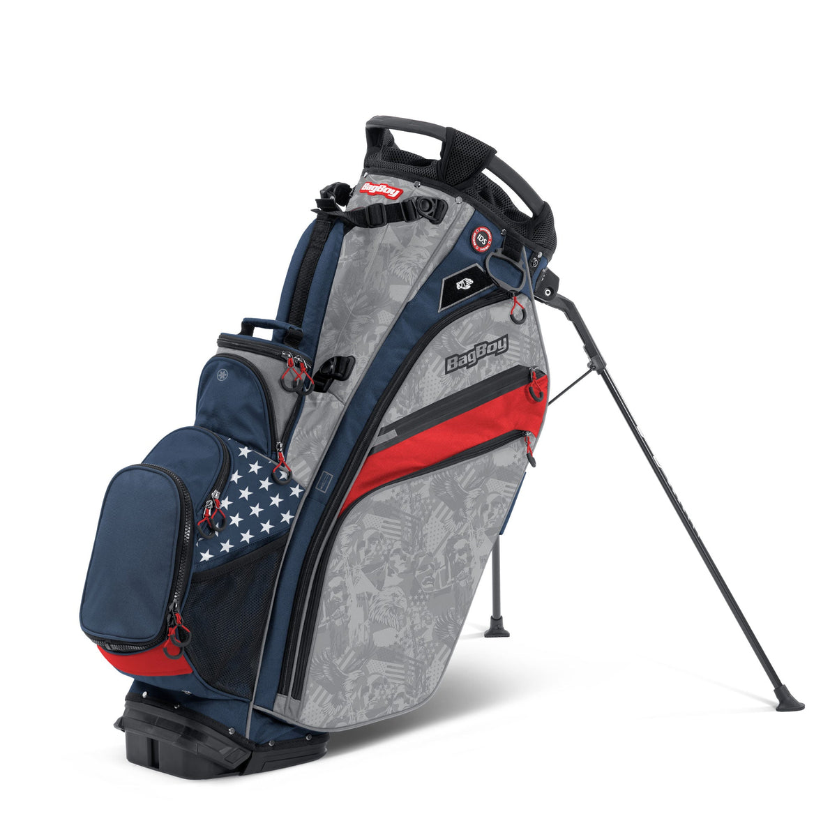 Bag Boy Chiller Pro Hybrid Stand Bag, USA design, cooler compartment open, right view