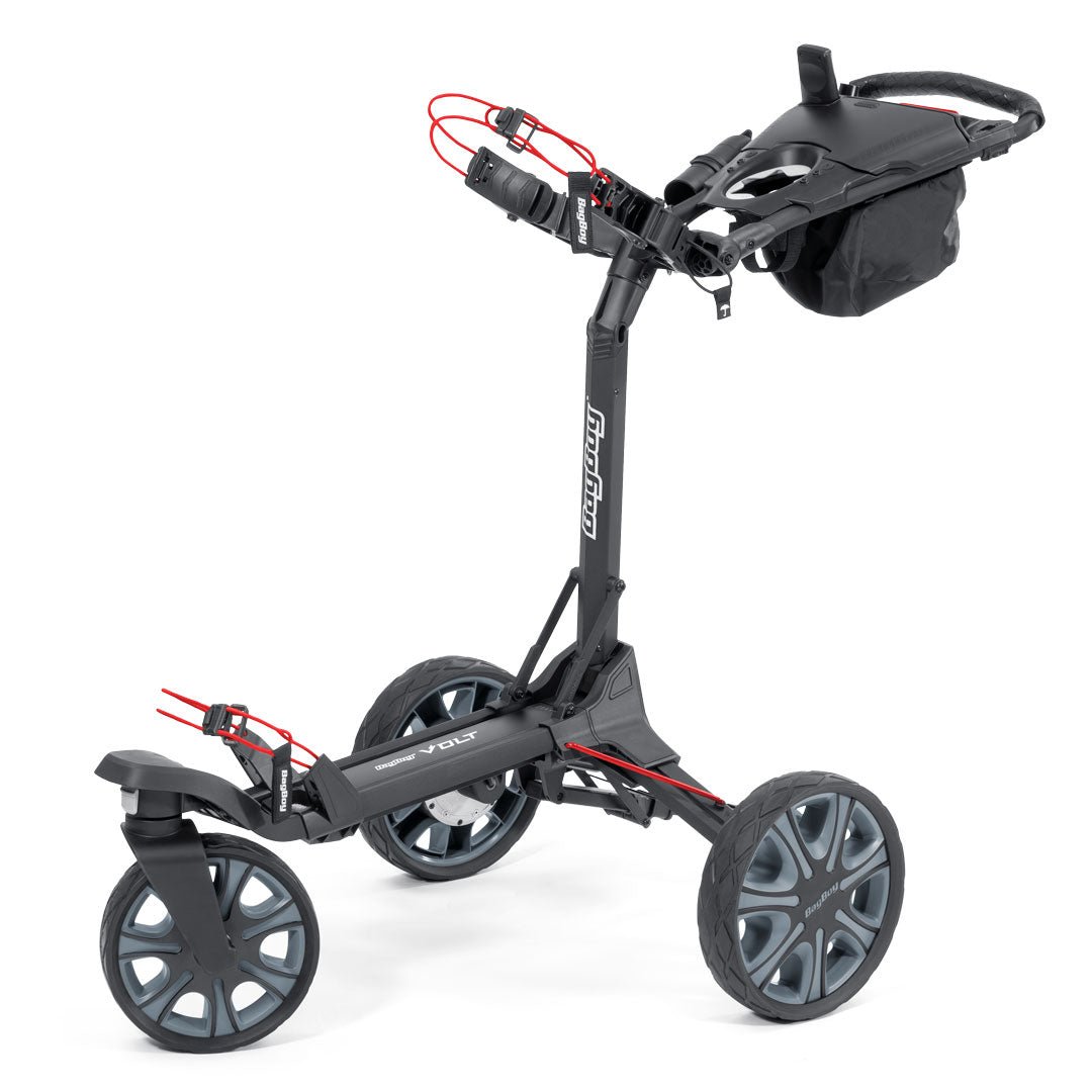 Bag Boy Volt golf cart, black and red, right view