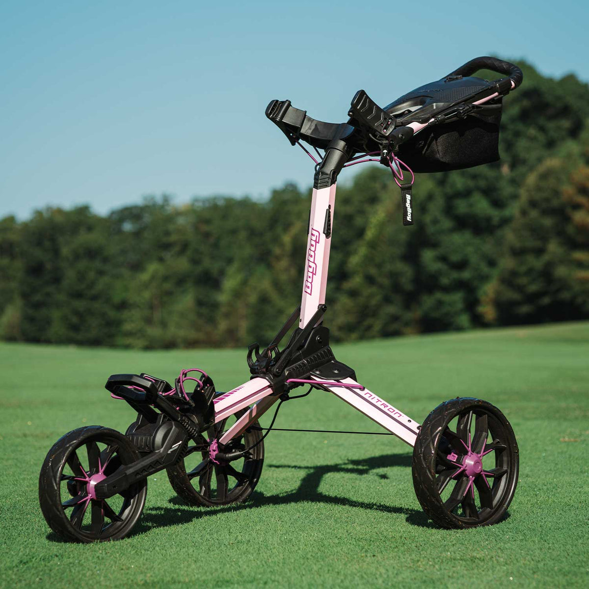 Bag Boy Nitron golf cart, pink and wine, hero image